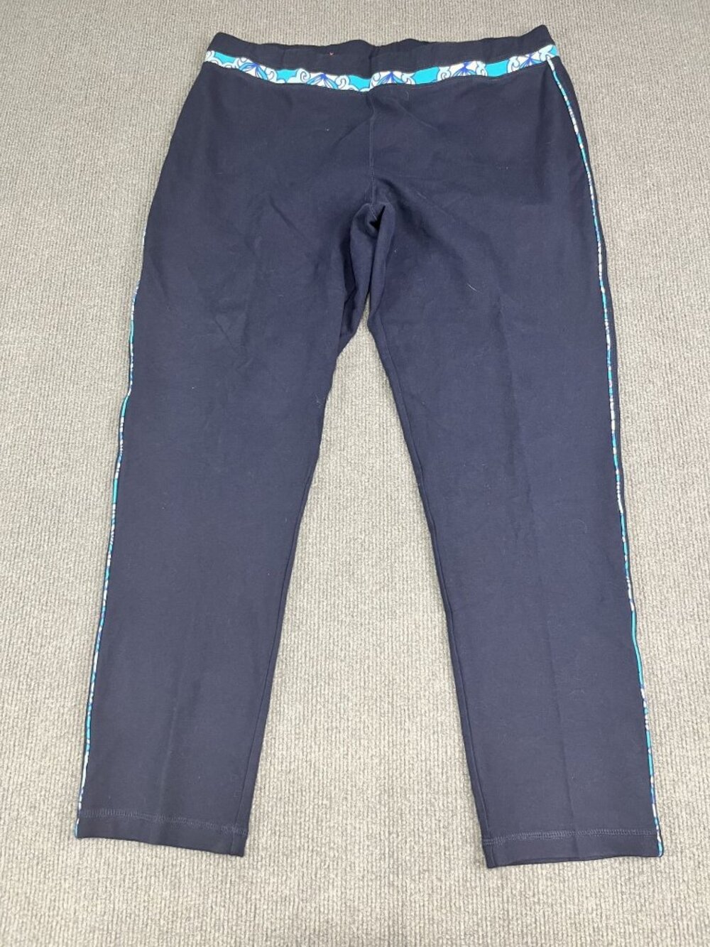 Talbots Womens Navy Blue Stretch Leggings XL With Turquoise Floral Trim